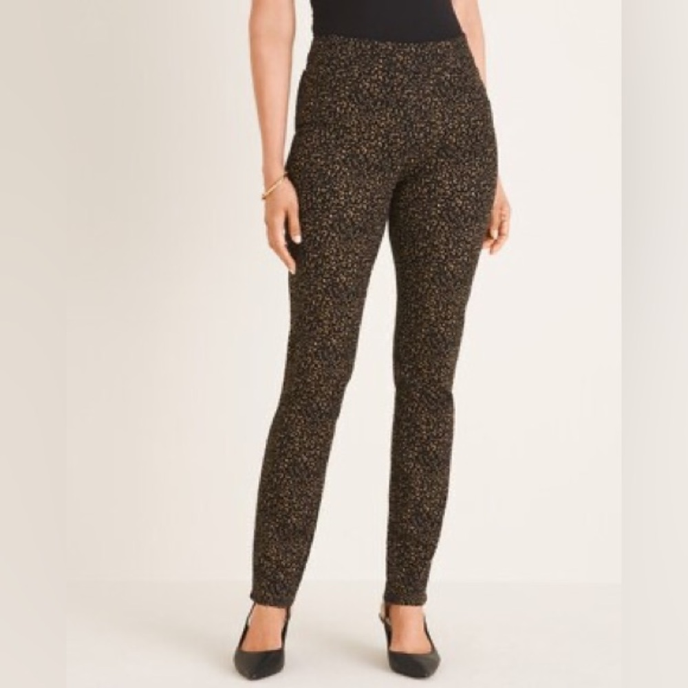 Chico’s Etched-Print Pull-On Denim Fabric Jeggings Pants in Brown Black
